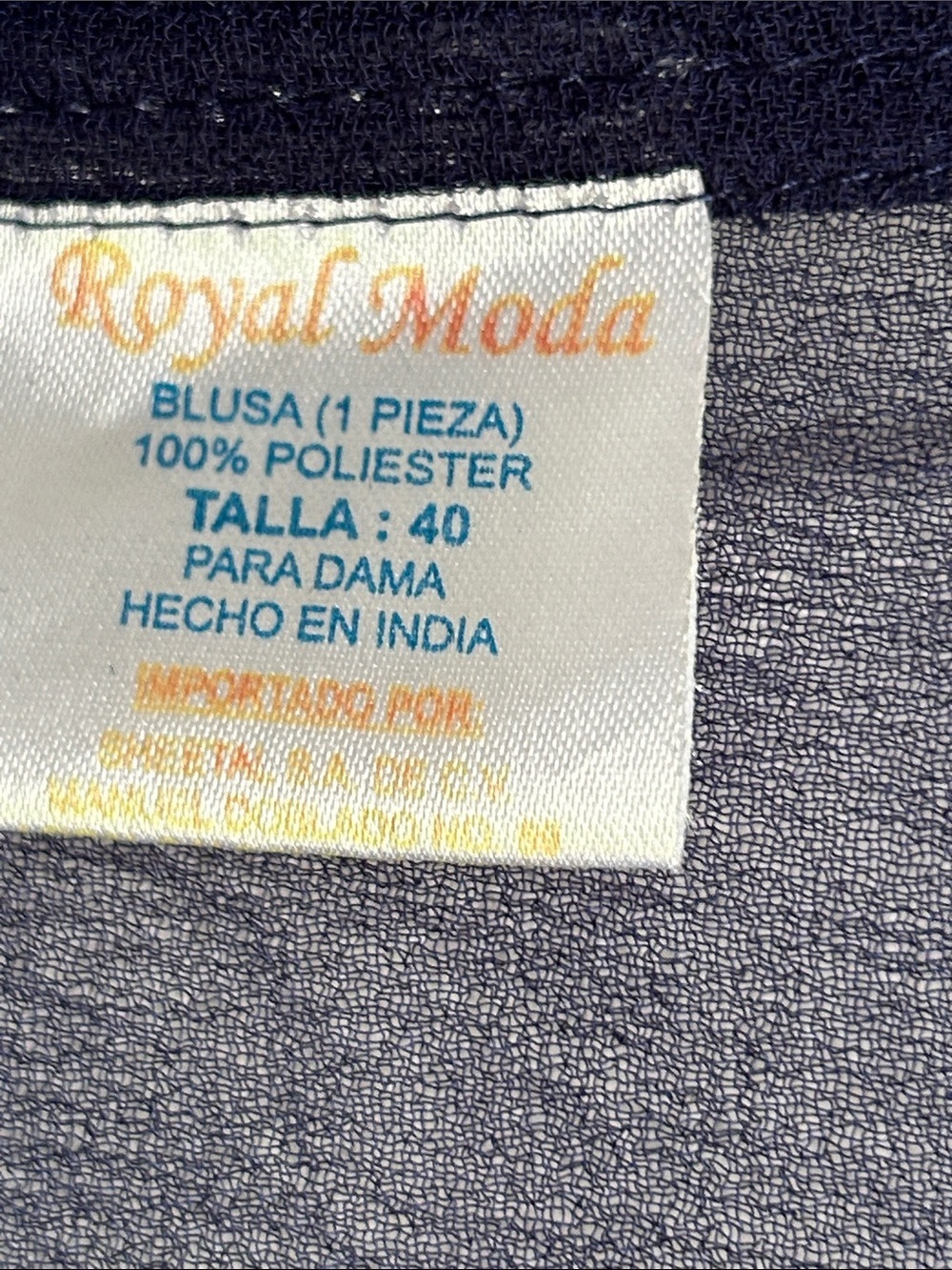 ROYAL MOTA SHEER NAVY BLUE TUNIC IS ADORNED WITH FLORAL & EMBROIDERED SZ 40 - Picture 3 of 12
